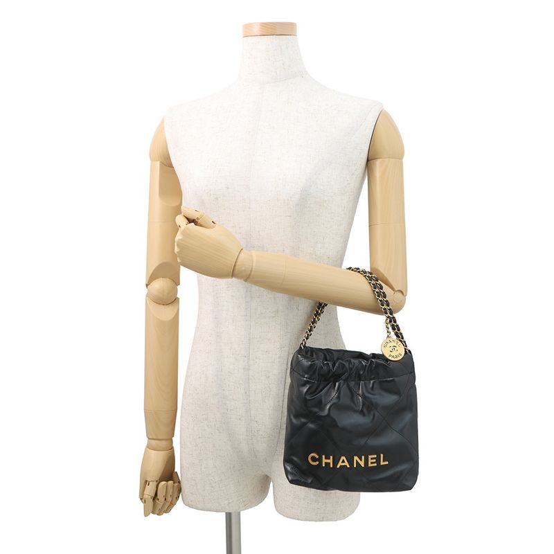 Chanel Handbag 22 Mini CC Logo Shiny Cuffs Leather 2-Way