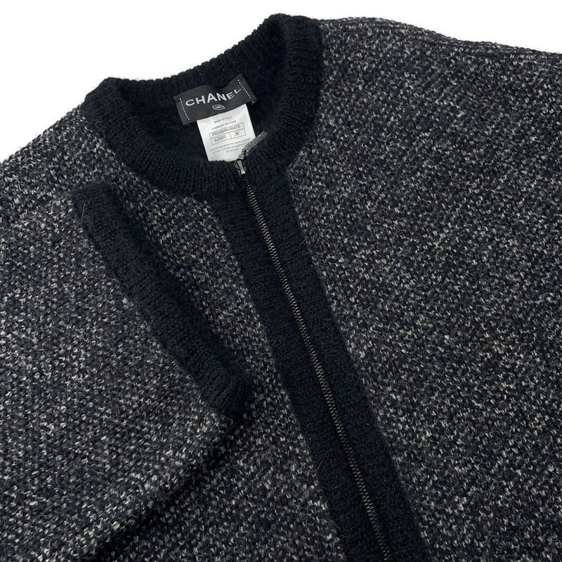 Chanel Coat Knit Alpaca 36 Black
