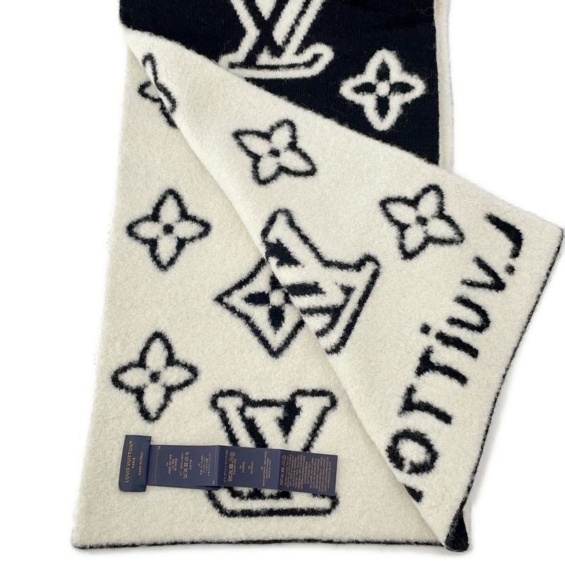 Louis Vuitton Scarf Monogram Blast Knit Black White Noir Black