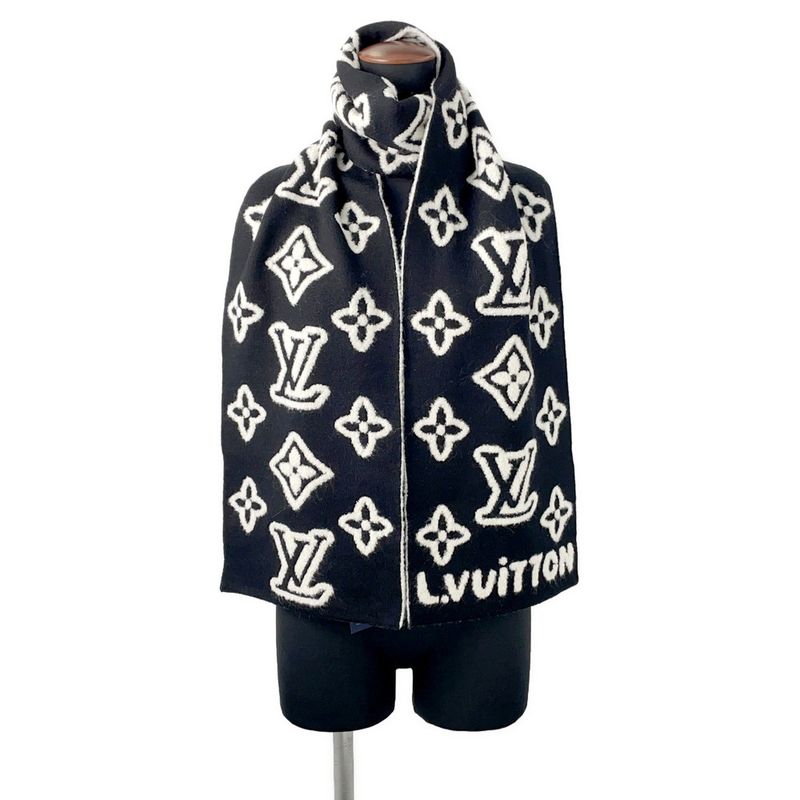 Louis Vuitton Scarf Monogram Blast Knit Black White Noir Black