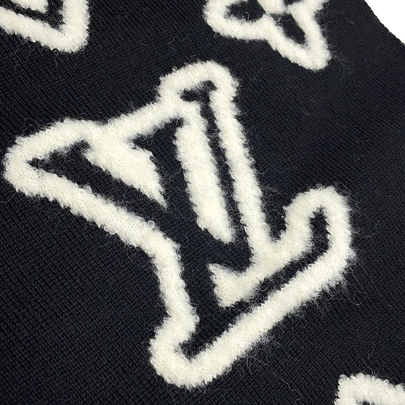 Louis Vuitton Scarf Monogram Blast Knit Black White Noir Black