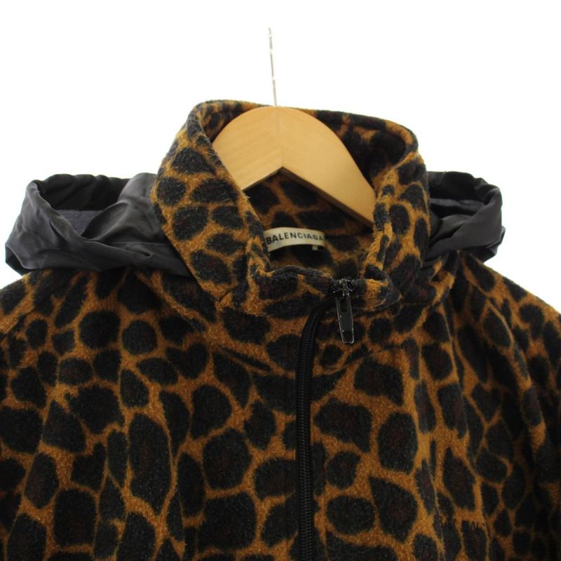 Balenciaga Leopard Print Oversize Fleece Jacket Hoodie XS Brown