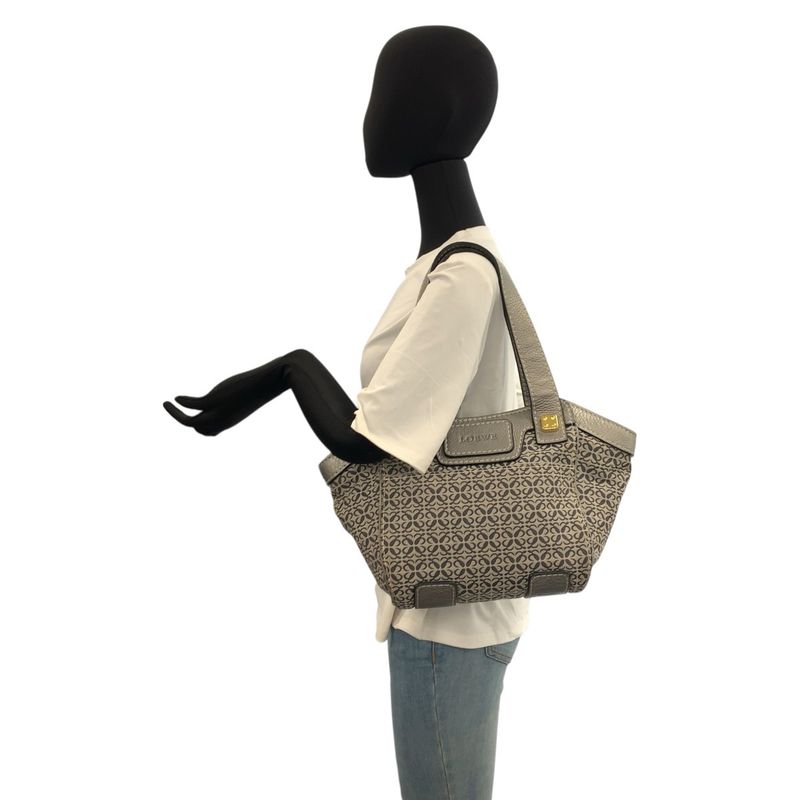 Loewe Anagram Gray Silver Gold Canvas Leather Tote Shoulder Bag