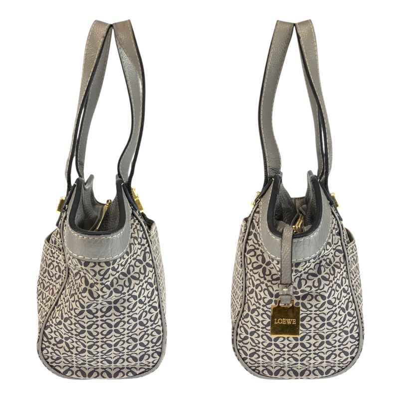 Loewe Anagram Gray Silver Gold Canvas Leather Tote Shoulder Bag
