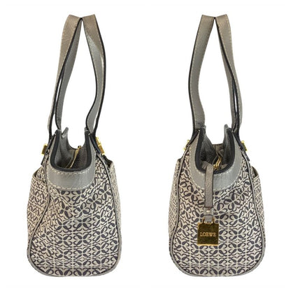 Loewe Anagram Gray Silver Gold Canvas Leather Tote Shoulder Bag