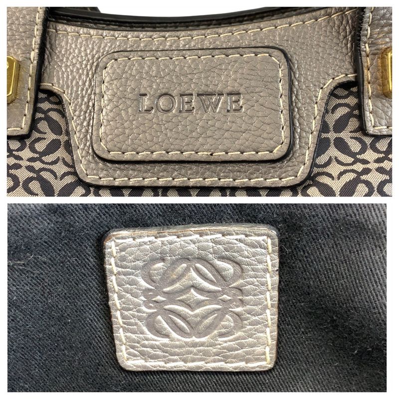 Loewe Anagram Gray Silver Gold Canvas Leather Tote Shoulder Bag