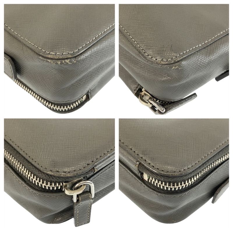 Prada Saffiano Gray Silver Leather Clutch
