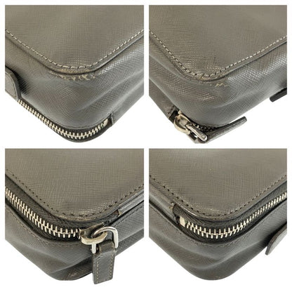 Prada Saffiano Gray Silver Leather Clutch