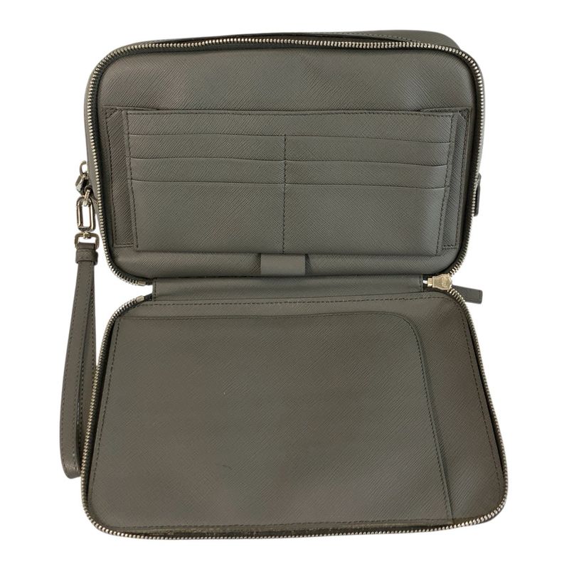 Prada Saffiano Gray Silver Leather Clutch