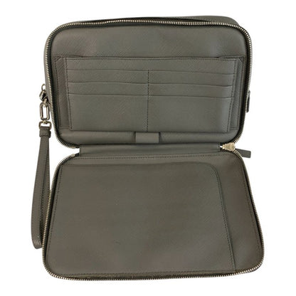 Prada Saffiano Gray Silver Leather Clutch