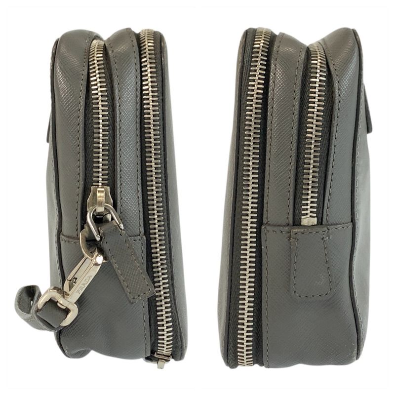 Prada Saffiano Gray Silver Leather Clutch