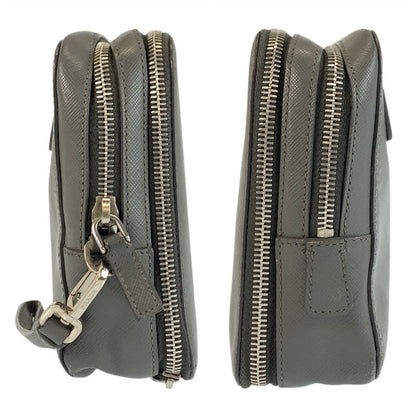 Prada Saffiano Gray Silver Leather Clutch