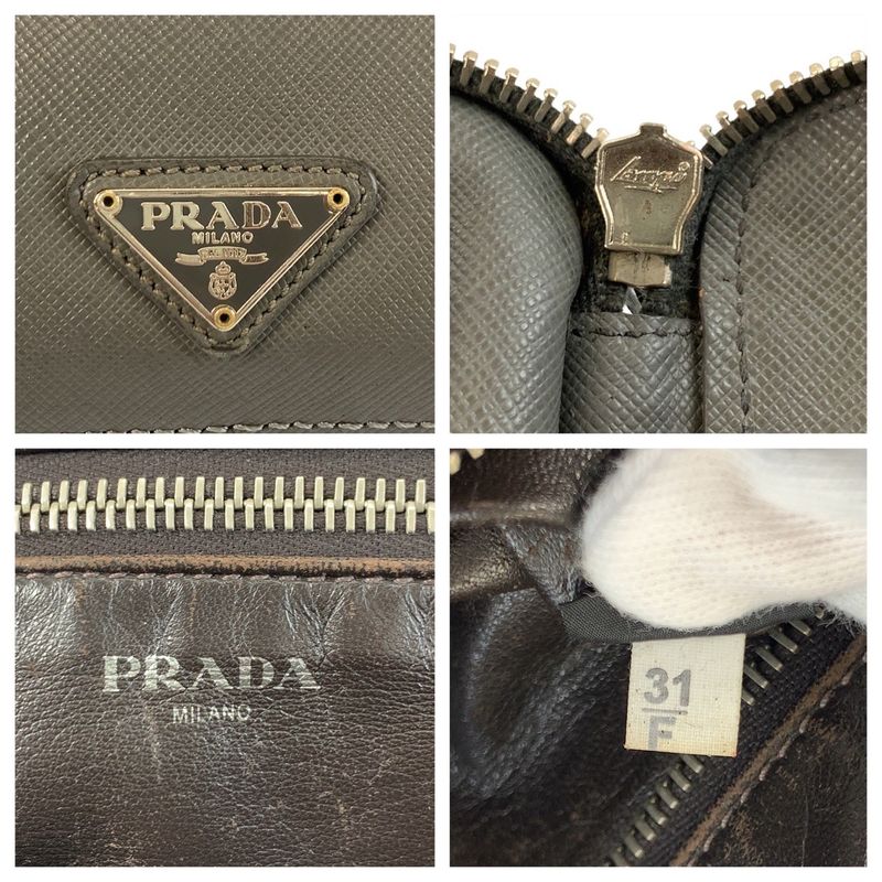 Prada Saffiano Gray Silver Leather Clutch