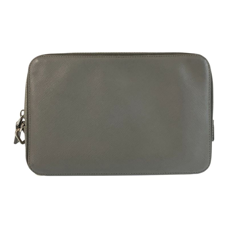 Prada Saffiano Gray Silver Leather Clutch