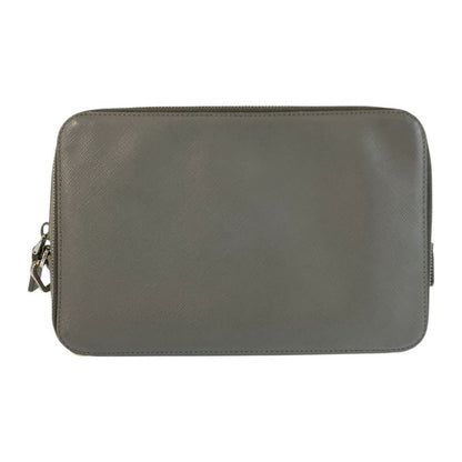 Prada Saffiano Gray Silver Leather Clutch