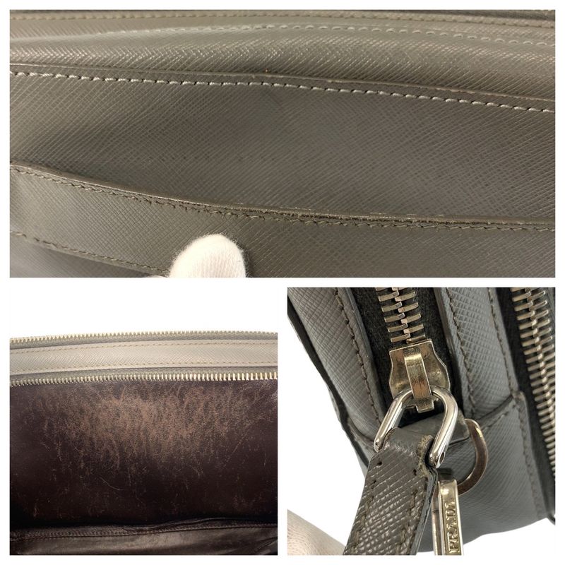 Prada Saffiano Gray Silver Leather Clutch