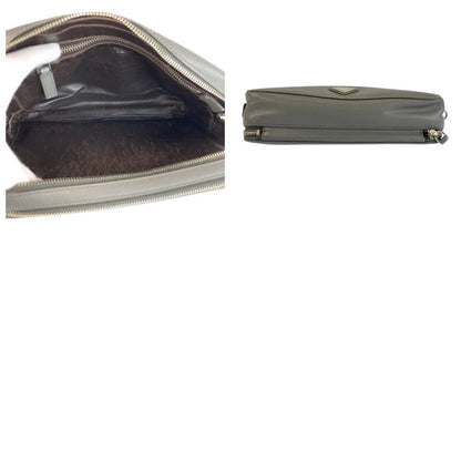 Prada Saffiano Gray Silver Leather Clutch