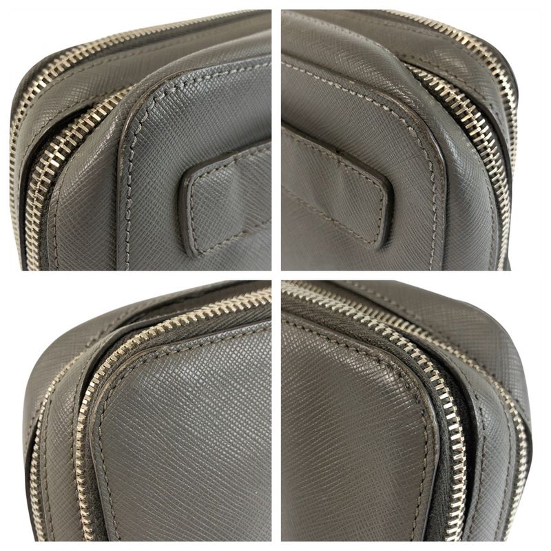 Prada Saffiano Gray Silver Leather Clutch
