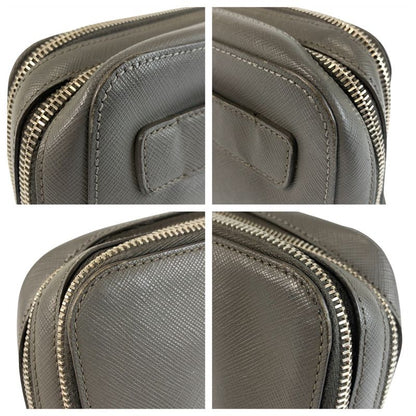Prada Saffiano Gray Silver Leather Clutch