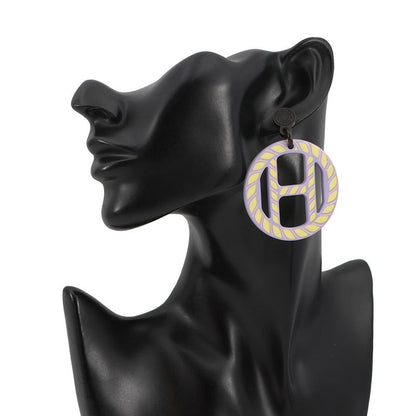Hermes Earrings Equipe Nautic Buffalo Horn Lavender-yellow