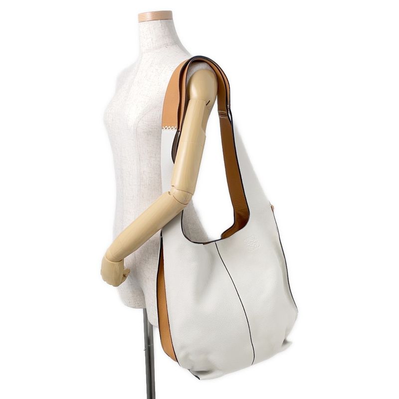Loewe Tote Color Block Hobo Leather 2-Way Handbag Ivorybrown