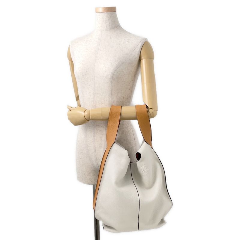 Loewe Tote Color Block Hobo Leather 2-Way Handbag Ivorybrown