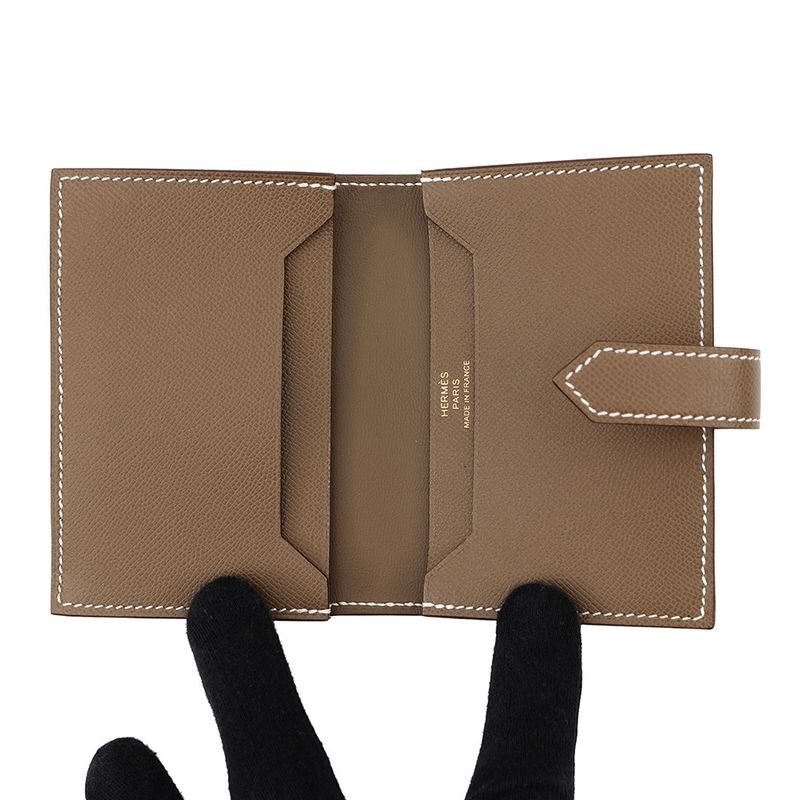 Hermes Card Case Bearn Mini Etoupe Gold Vo Madame