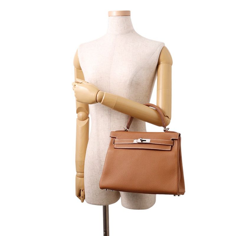 Hermes Handbag Kelly 28 Inner Sewing Gold Silver Togo 2-Way