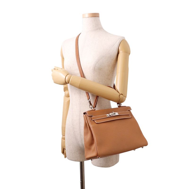 Hermes Handbag Kelly 28 Inner Sewing Gold Silver Togo 2-Way