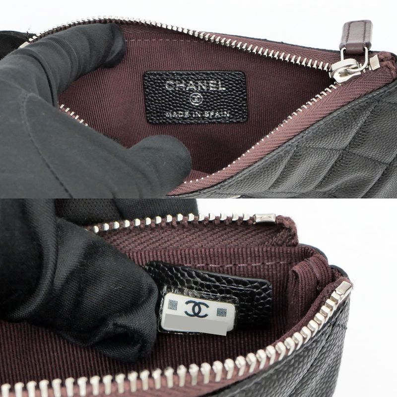 Chanel Classic Small Zip Pouch Black Silver