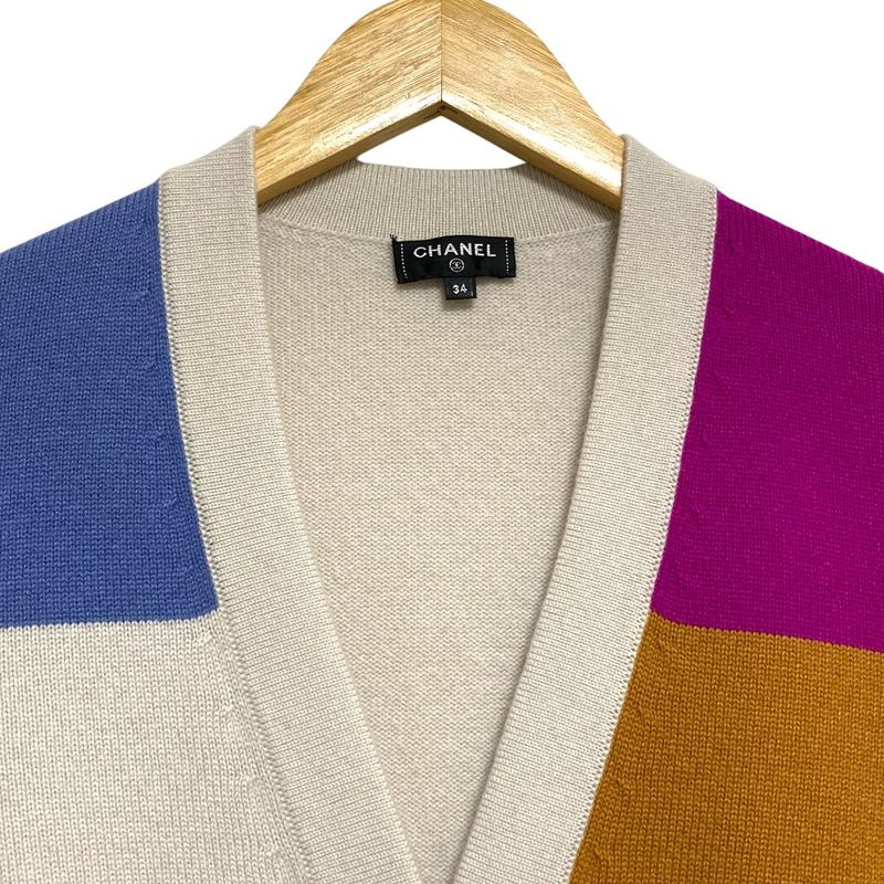 Chanel V-neck Cashmere Knit CC Logo Button Cardigan 34 Multicolor