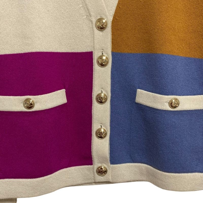 Chanel V-neck Cashmere Knit CC Logo Button Cardigan 34 Multicolor