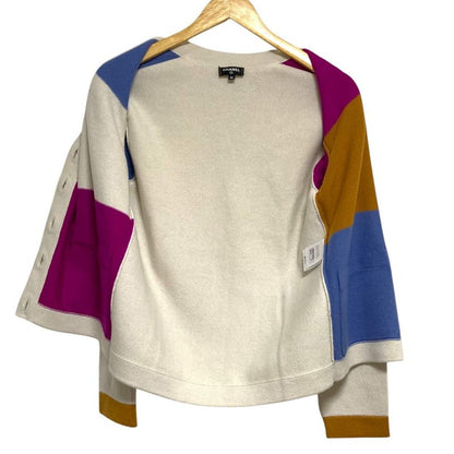 Chanel V-neck Cashmere Knit CC Logo Button Cardigan 34 Multicolor
