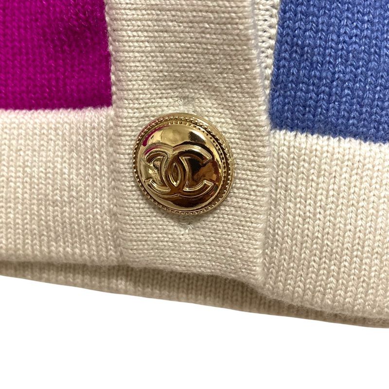 Chanel V-neck Cashmere Knit CC Logo Button Cardigan 34 Multicolor