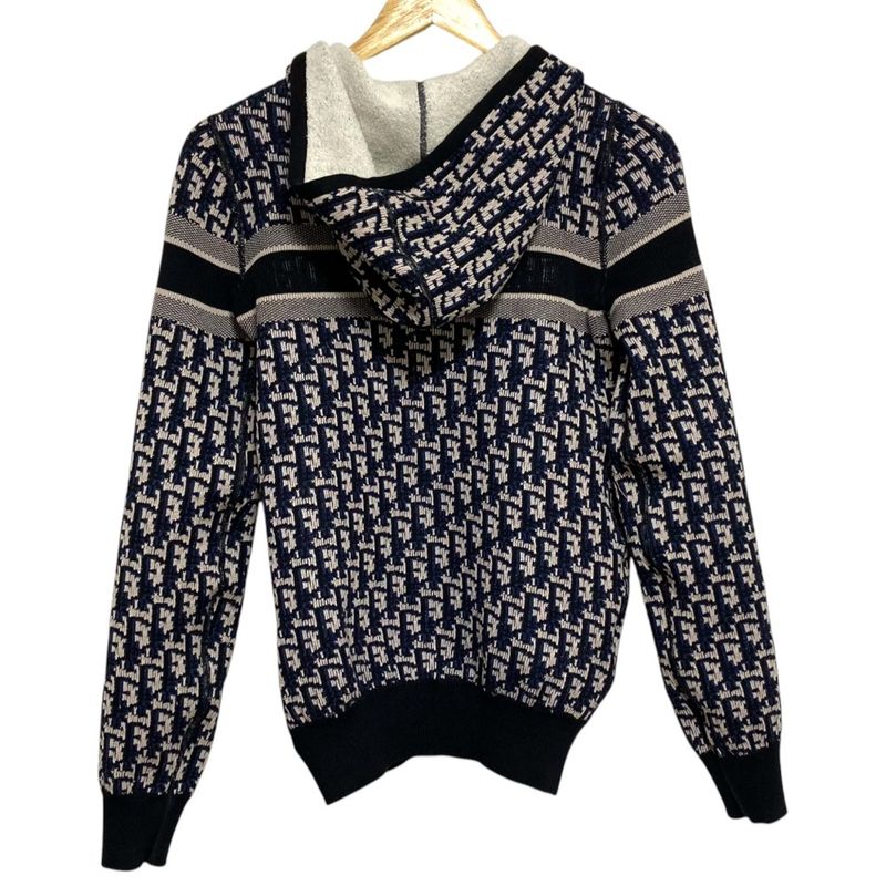 Dior Reversible Oblique Knit Zip Hoodie White Navy