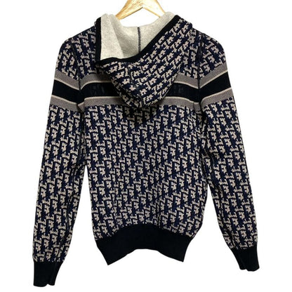 Dior Reversible Oblique Knit Zip Hoodie White Navy