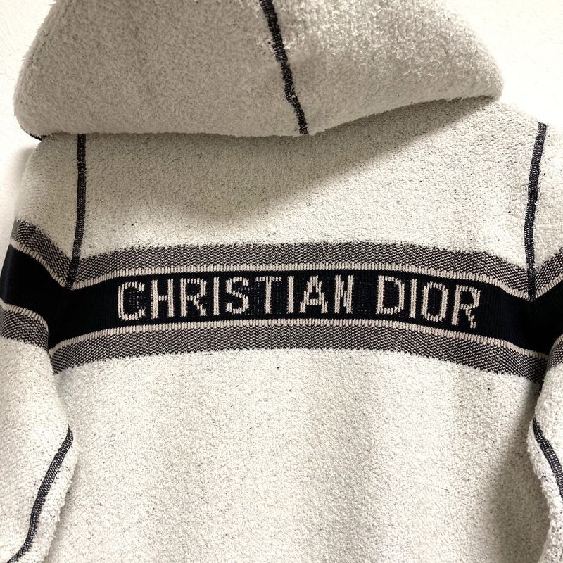 Dior Reversible Oblique Knit Zip Hoodie White Navy
