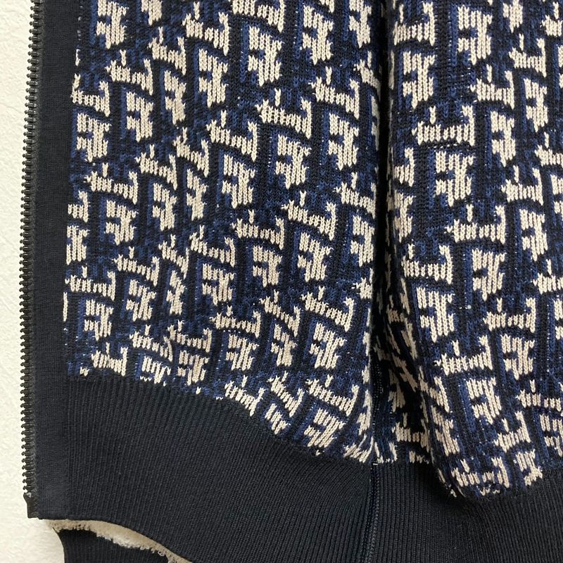 Dior Reversible Oblique Knit Zip Hoodie White Navy