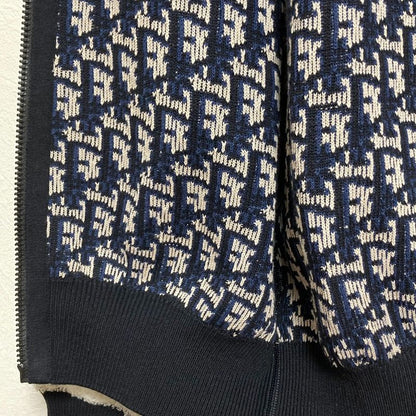 Dior Reversible Oblique Knit Zip Hoodie White Navy