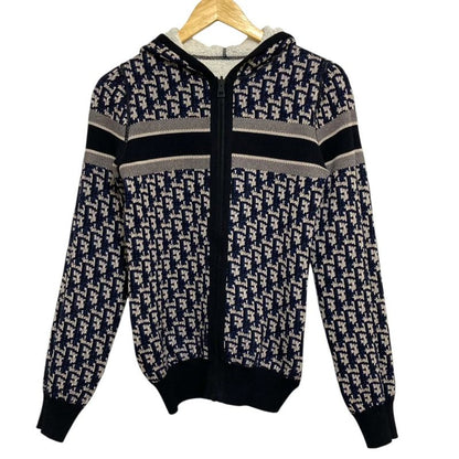 Dior Reversible Oblique Knit Zip Hoodie White Navy