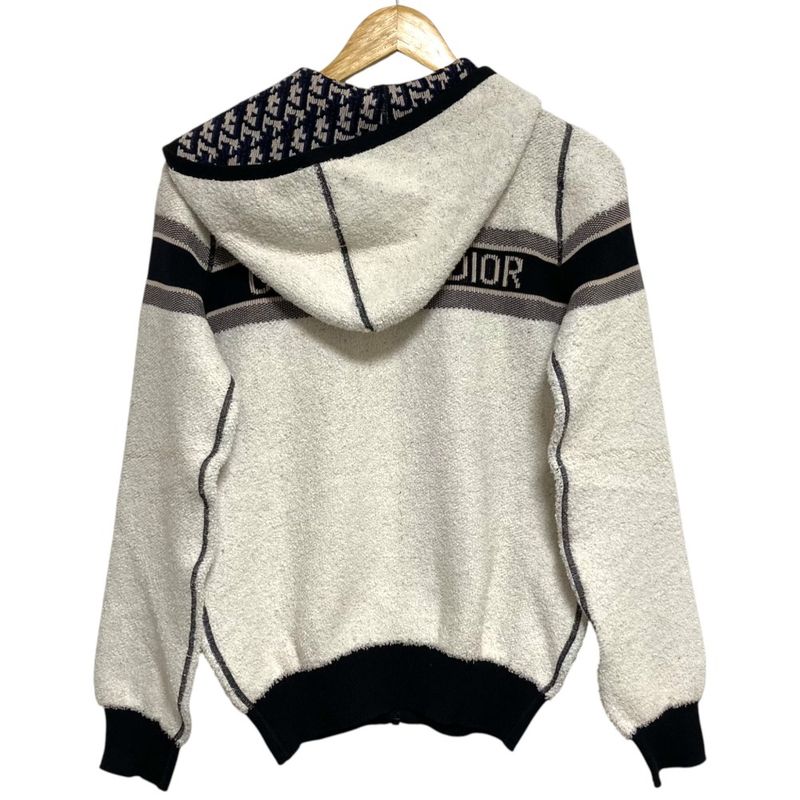 Dior Reversible Oblique Knit Zip Hoodie White Navy