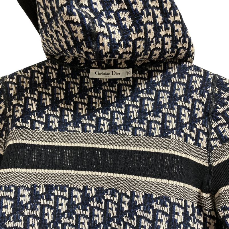 Dior Reversible Oblique Knit Zip Hoodie White Navy