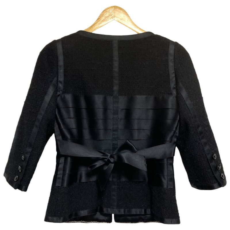 Chanel Tweed Tiered Combination Ribbon Zip Jacket 38 Black