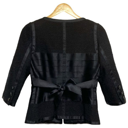 Chanel Tweed Tiered Combination Ribbon Zip Jacket 38 Black