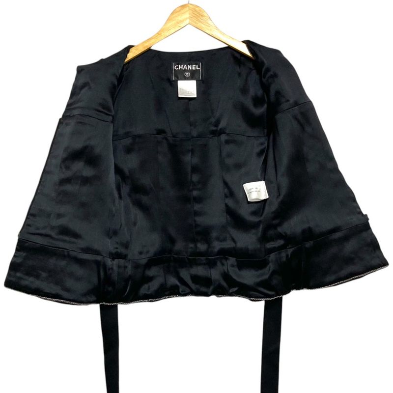Chanel Tweed Tiered Combination Ribbon Zip Jacket 38 Black