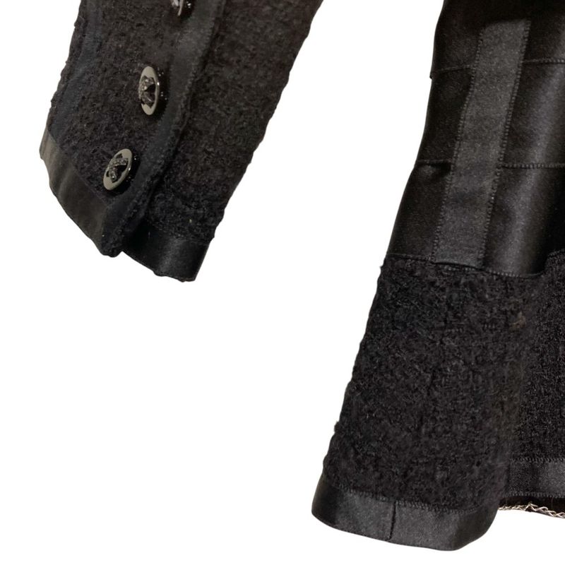 Chanel Tweed Tiered Combination Ribbon Zip Jacket 38 Black