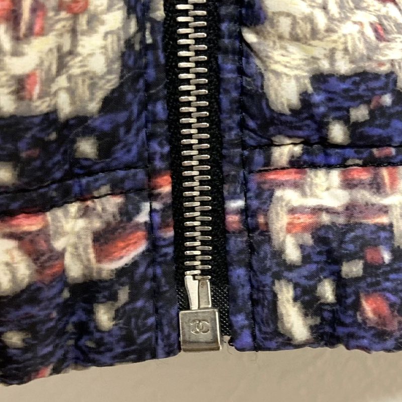Chanel Tweed Transfer Print Padding Jacket 34 Navy Multicolor