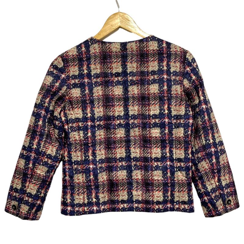 Chanel Tweed Transfer Print Padding Jacket 34 Navy Multicolor