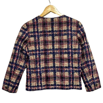 Chanel Tweed Transfer Print Padding Jacket 34 Navy Multicolor