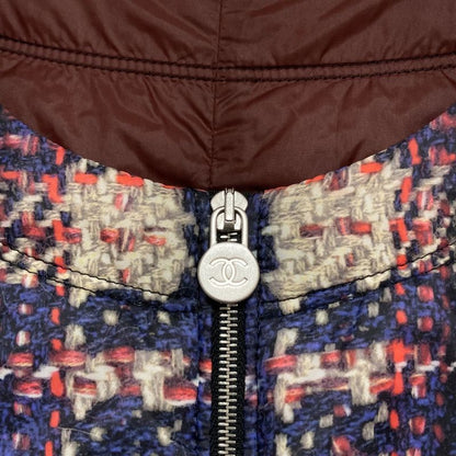 Chanel Tweed Transfer Print Padding Jacket 34 Navy Multicolor